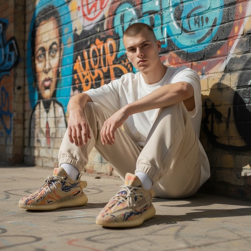 Adidas Yeezy Z350 V2 MX Multi Color‎ Knit Low Top Sneakers Oat/ Orange Size 7.5